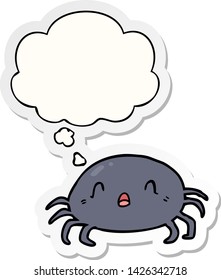 araña de dibujos animados con burbuja de pensamiento como pegatina impresa