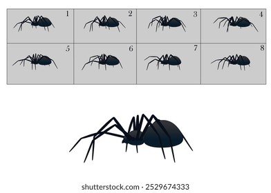 Desenho animado Spider Walking Illustration, Vetor de aranha, Ciclo de caminhada de 8 pernas, Vetor de aranha preta