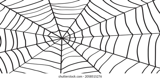 Cartoon spider web for happy halloween party. Flat vector cobweb background. insect pictogram or logo. Drawing  line pattern.