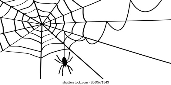 Cartoon  spider web for happy halloween party, october. Flat vector cobweb background. insect pictogram or logo. Drawing  line pattern.