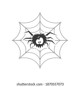 Cartoon spider in the web icon. Vector illustration