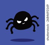 cartoon spider and web on blue background vector clipart halloween illustration