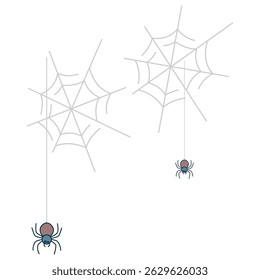 Cartoon spiders with cobwebs. Easy design for children's decoration. Vector