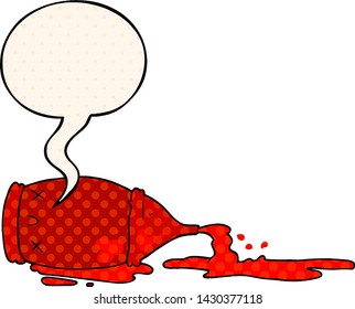 cartoon spilled bottle with speech bubble in comic book style