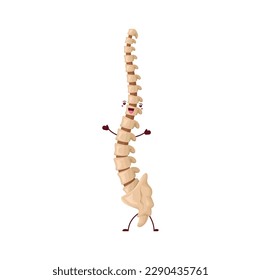 Cartoon spine character, healthy human vertebra funny vector funny healthy backbone personage. Cheerful positive chine, isolated anatomical skeleton spinal cord feel happiness emotions