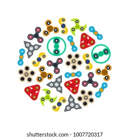 Cartoon Spinner Toy Round Design Template Color Icons Set Accessory for Relaxation Flat Style Design. Vector illustration