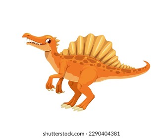 Cartoon Spinosaurus dinosaur character. Prehistoric lizard isolated vector cheerful personage. Extinct reptile, Mesozoic era animal or carnivorous dinosaur cute mascot with sharp teeth and spine hump