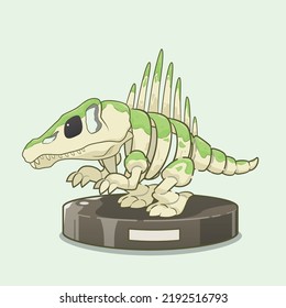 Cartoon spinosaurus dinosaur fossil. Prehistoric predator - spinosaurus. Dangerous ancient predator, spinosaurus fossil design element