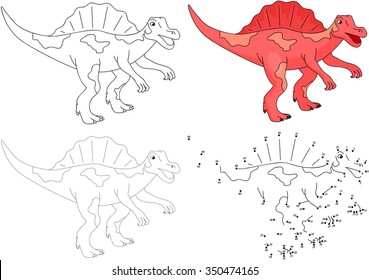 Cartoon Spinosaurus. Dot to dot educational game for kids. Vector illustration