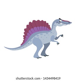 Cartoon spinosaurus. Flat simple style carnivore dinosaur. Jurassic world predator animal. Vector illustration for kid education or party design elements. Isolated on white background.