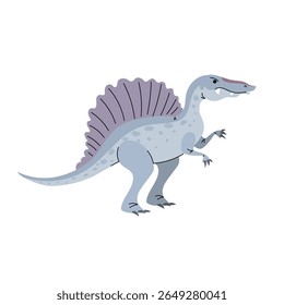 Cartoon spinosaurus. Flat simple style carnivore dinosaur. Jurassic predator animal. Vector illustration for kid education or party design elements. Isolated on white background.