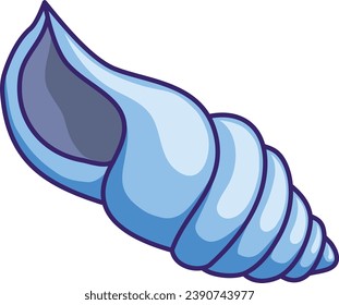 cartoon spiral snail shell blue colored with outline. conch shell icon. Sea shell and ocean symbol vector graphic isolated on transparent background