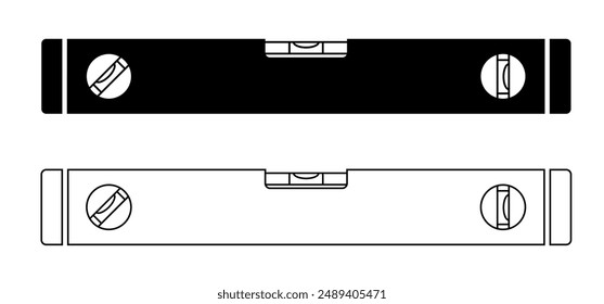 Nivel de espíritu de dibujos animados y burbuja. Herramienta de trabajo de construcción a nivel de edificio. Nivel de espíritu de burbuja o nivelador de espíritu. Icono de nivel de espíritu. Herramientas de nivel de carpintero. Horizontal, instrumento de medición.