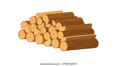 Cartoon split wooden log pile patch . Chopped brown wood as tree trunk firewood stack in rustic woodpile heap and bundle. Simple sticker badge for campfire game, carpentry label or outdoor lumber