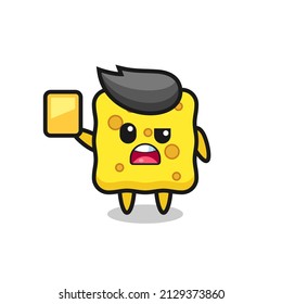 cartoon sponge character as a football referee giving a yellow card , cute style design for t shirt, sticker, logo element