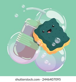 cartoon sponge and cartoon soap vector illustration