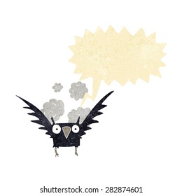 cartoon spooky bird with speech bubble