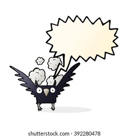 cartoon spooky bird with speech bubble