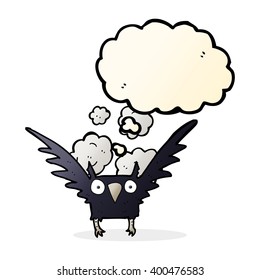 pájaro espeluznante de caricatura con burbuja de pensamiento