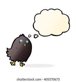 cartoon spooky black bird with thought bubble