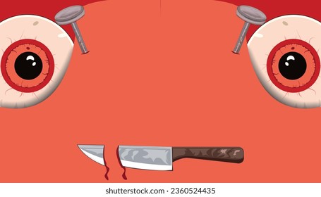 caricatura loca cara loca de ojos rojos, cuchillo y uña original Halloween   fondo de textura, banner, web, tarjeta, disposición, plantilla