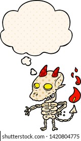 cartoon spooky demon with thought bubble in comic book style