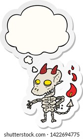 cartoon spooky demon with thought bubble as a printed sticker