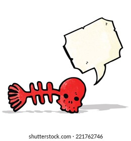 símbolo de huesos de pescado espeluznante de caricatura con burbuja de habla