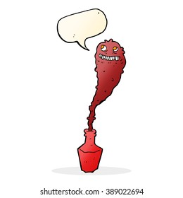 fantasma espeluznante de caricatura en una botella con burbuja de habla