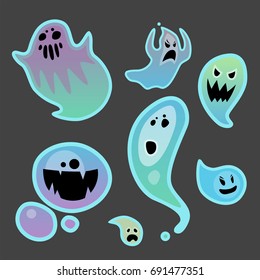 Cartoon spooky ghost character scary holiday monster costume evil silhouette creepy phantom spectre apparition vector illustration.