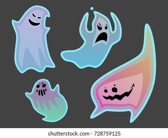 Cartoon spooky ghost character scary holiday monster costume evil silhouette creepy phantom spectre apparition vector illustration.