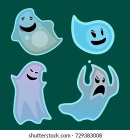 Cartoon spooky ghost character scary holiday monster costume evil silhouette creepy phantom spectre apparition vector illustration.