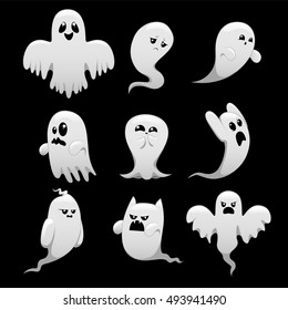 Cartoon spooky ghost character set .Vector illustration
