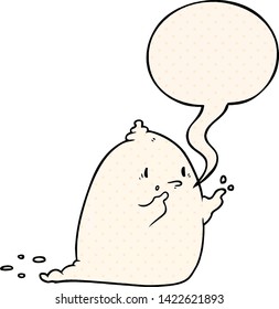cartoon spooky ghost with speech bubble in comic book style