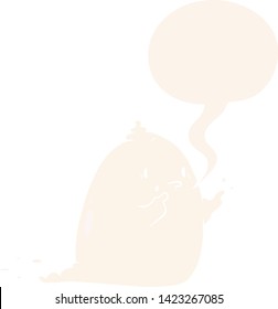 cartoon spooky ghost with speech bubble in retro style