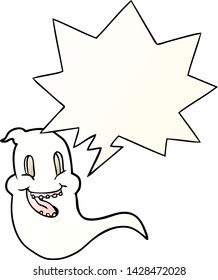 cartoon spooky ghost with speech bubble in smooth gradient style