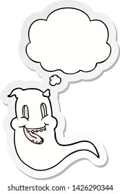 cartoon spooky ghost with thought bubble as a printed sticker