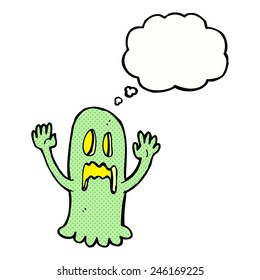 fantasma assustador desenho animado com bolha de pensamento