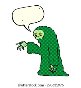 cartoon spooky halloween costume with speech bubble
