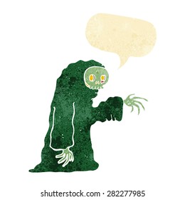 cartoon spooky halloween costume with speech bubble