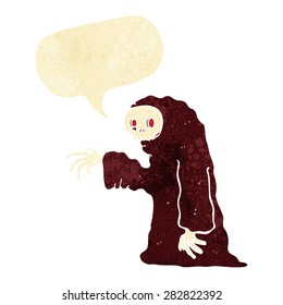 cartoon spooky halloween costume with speech bubble
