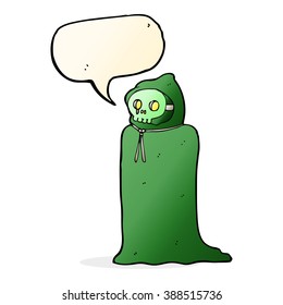 cartoon spooky halloween costume with speech bubble