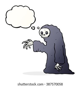 cartoon spooky halloween costume with thought bubble