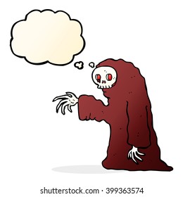 cartoon spooky halloween costume with thought bubble