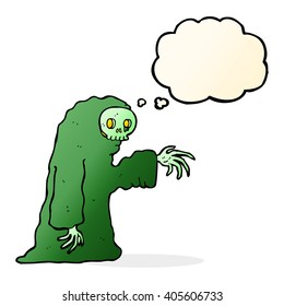 cartoon spooky halloween costume with thought bubble