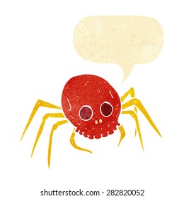 cartoon spooky halloween skull spider with speech bubble