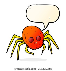 cartoon spooky halloween skull spider with speech bubble