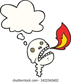 cartoon spooky halloween skull with thought bubble