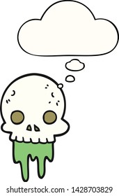 cartoon spooky halloween skull with thought bubble