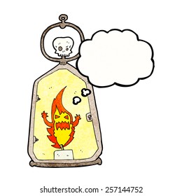 cartoon spooky lantern with thought bubble